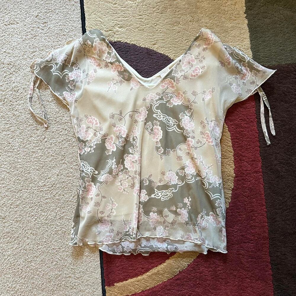 Women's Y2K Floral Flutter Sleeve Feminine Boho Fairy Chic Camaieu Top